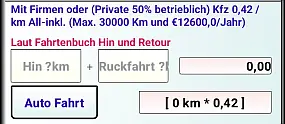 Reisekosten App Kilometersgeld Eingabe Felder